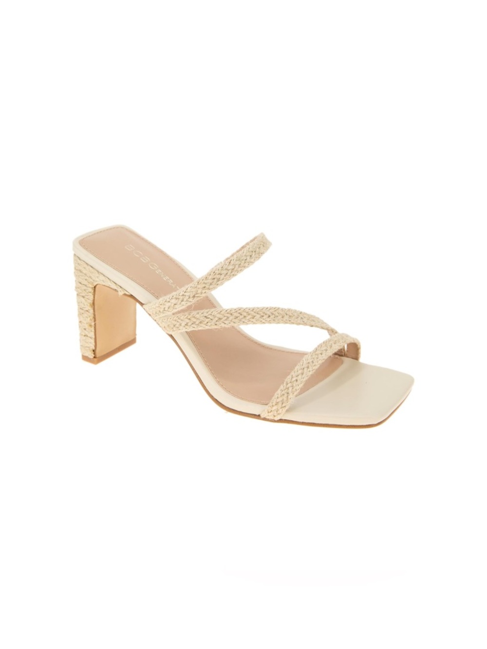 BCBGeneration Fisher High Heels Sandals Raffia Square Toe Tan Cream sz 7.5
